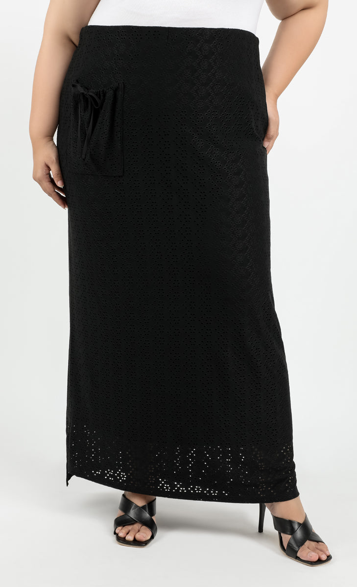 Comeback Cut Out Knit Skirt in Black LILIT. Store