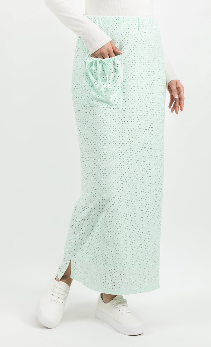 Comeback Cut Out Knit Skirt in Mint Green LILIT. Store
