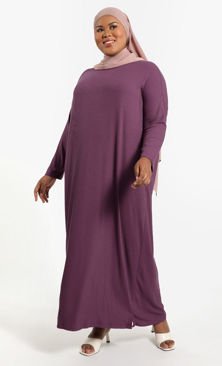 Everyday Ribbed Dress in Plum LILIT. Store