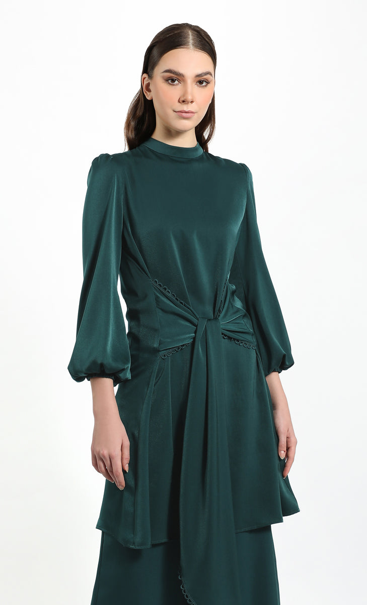 Zara high neck frill cheap top midi dress emerald