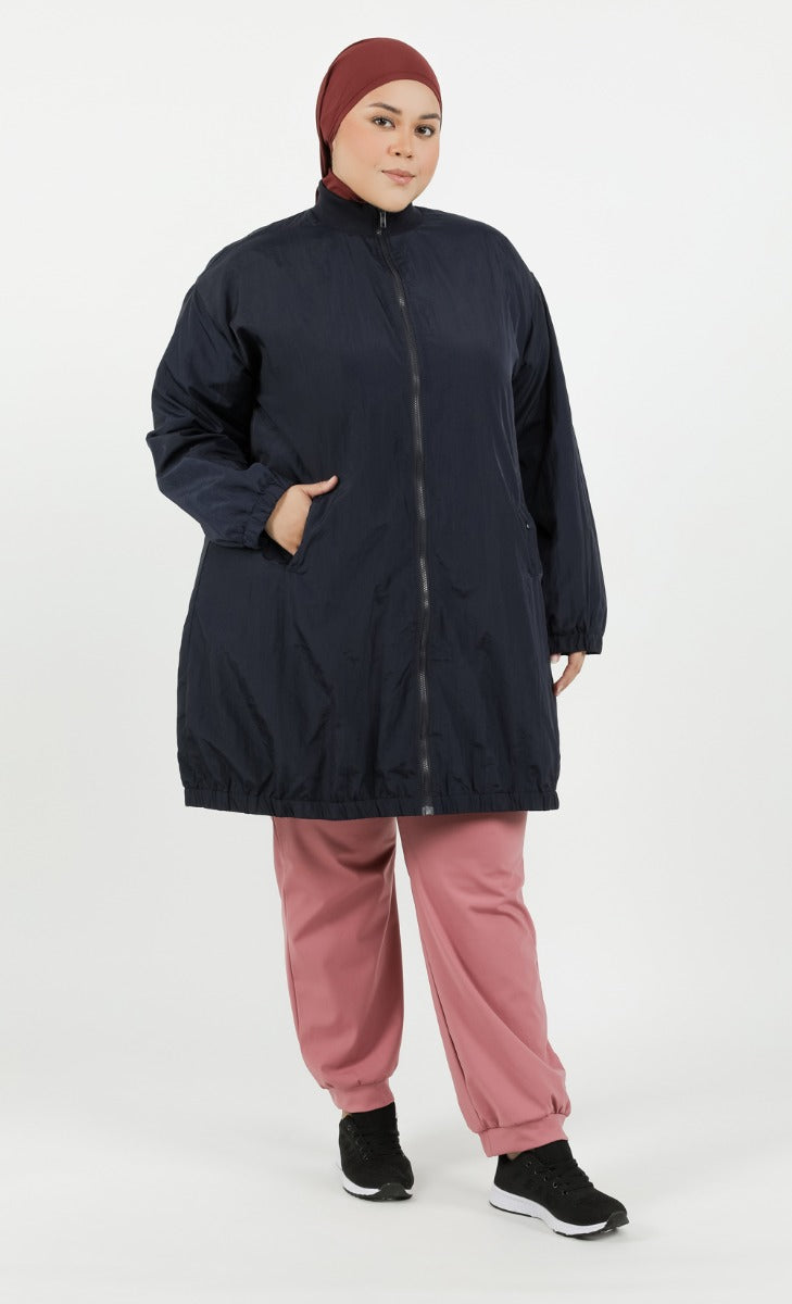 Ladies navy hooded jacket top