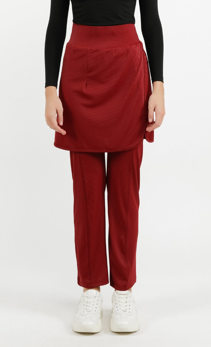 Attached Skirt Pants in Maroon