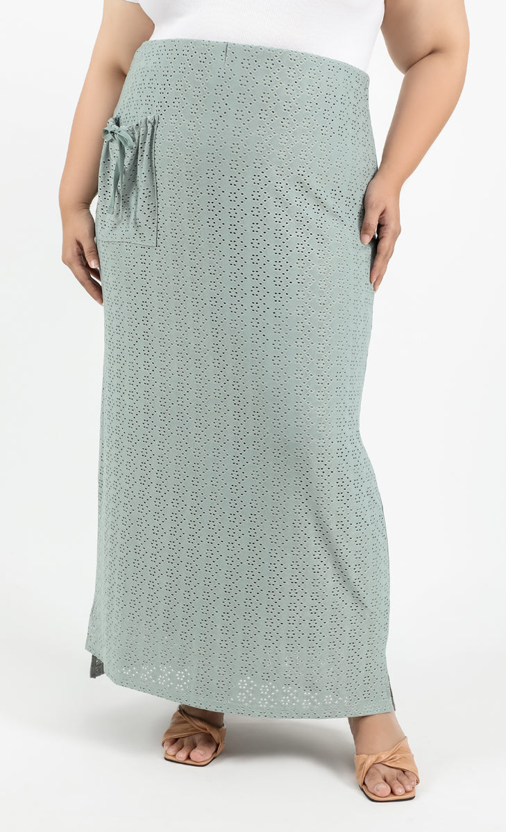 Comeback Cut-Out Knit Skirt in Dusty Green