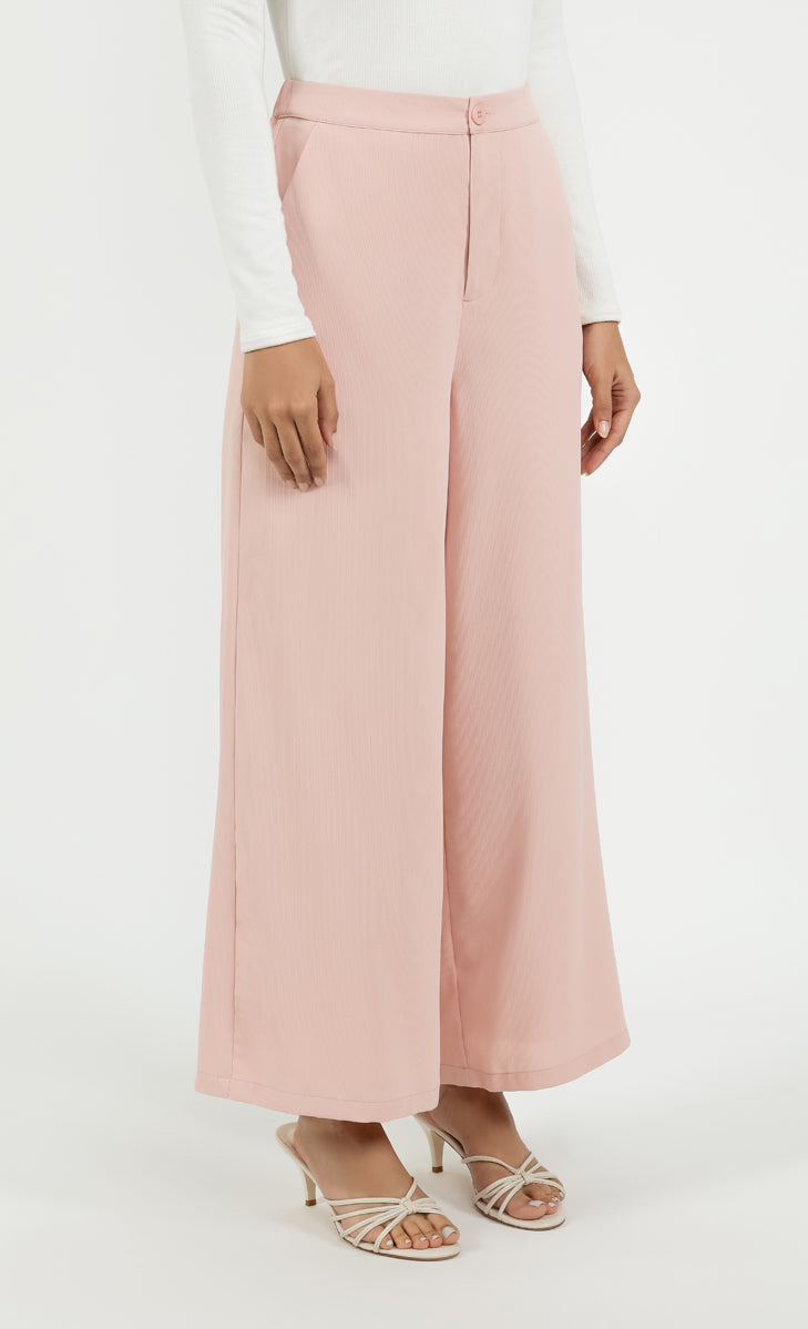 Dusty pink wide leg trousers shop
